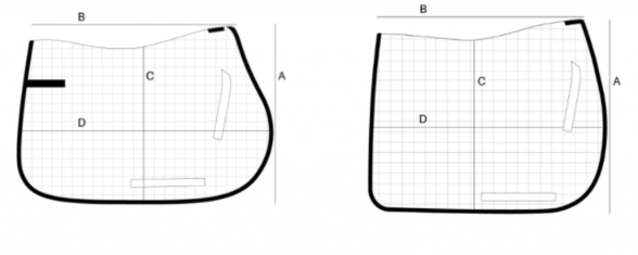 diagram of the shape of a dressage and a jumping saddle pad